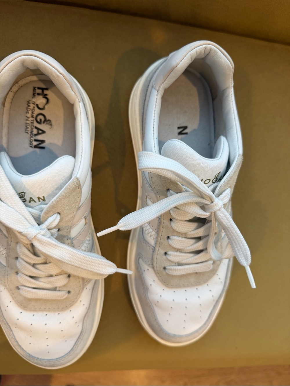 Hogan White Leather Sneakers with Light Beige Suede Accents